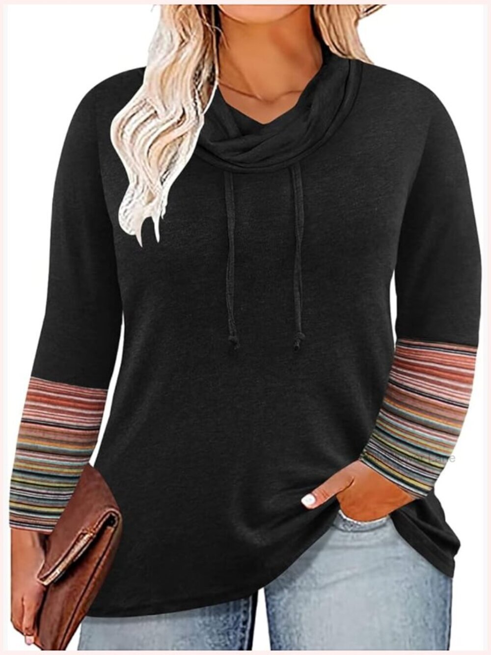 Plus Size Mock Neck Long Sleeve Tunic Shirt Fall Winter Tops